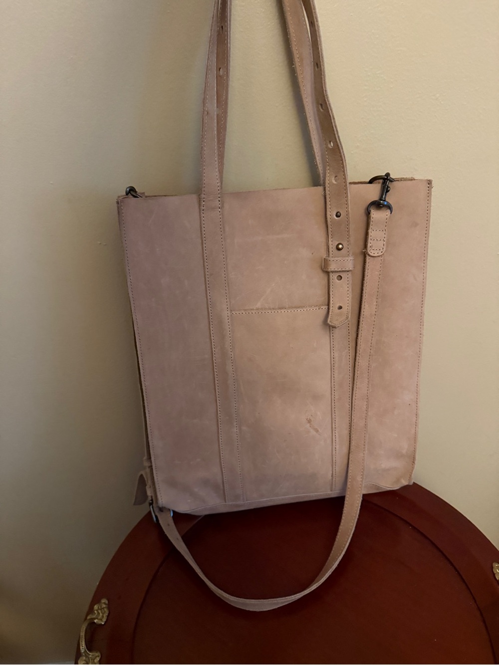 Able Blush Beige Leather Tote with Adjustable Strap